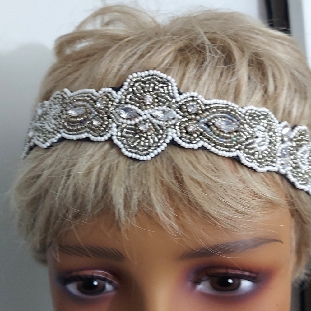 Pink Pewter Boho Bridal Crystal Beaded Headband